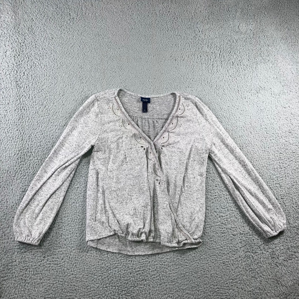 Daytrip Marled Knit Faux Wrap V Neck Long Sleeve Top Women Medium Blouse
